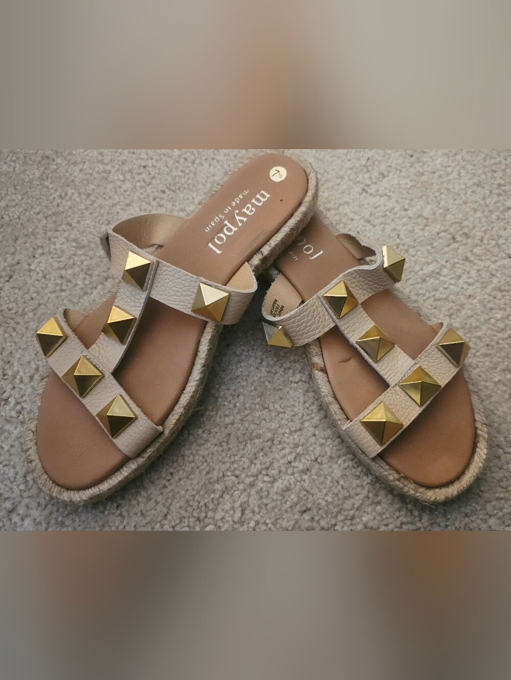 NWOT Maypol Leather Studded Jute Trim Sandals Size 7.5 - Picture 2 of 10